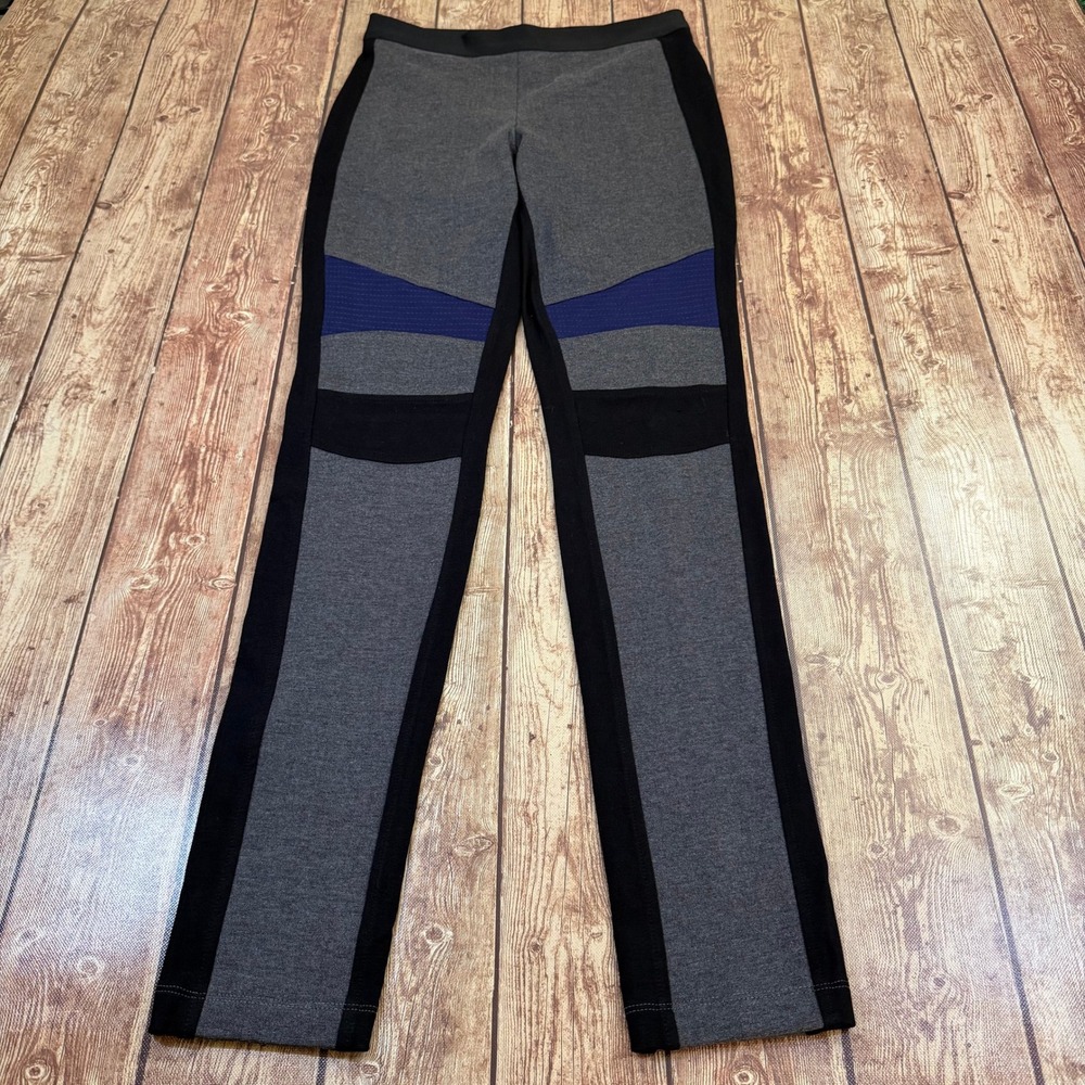 BCBG MAXAZRIA Colorblock Moto Leggings Womens Small Gray Black Blue Stretch
